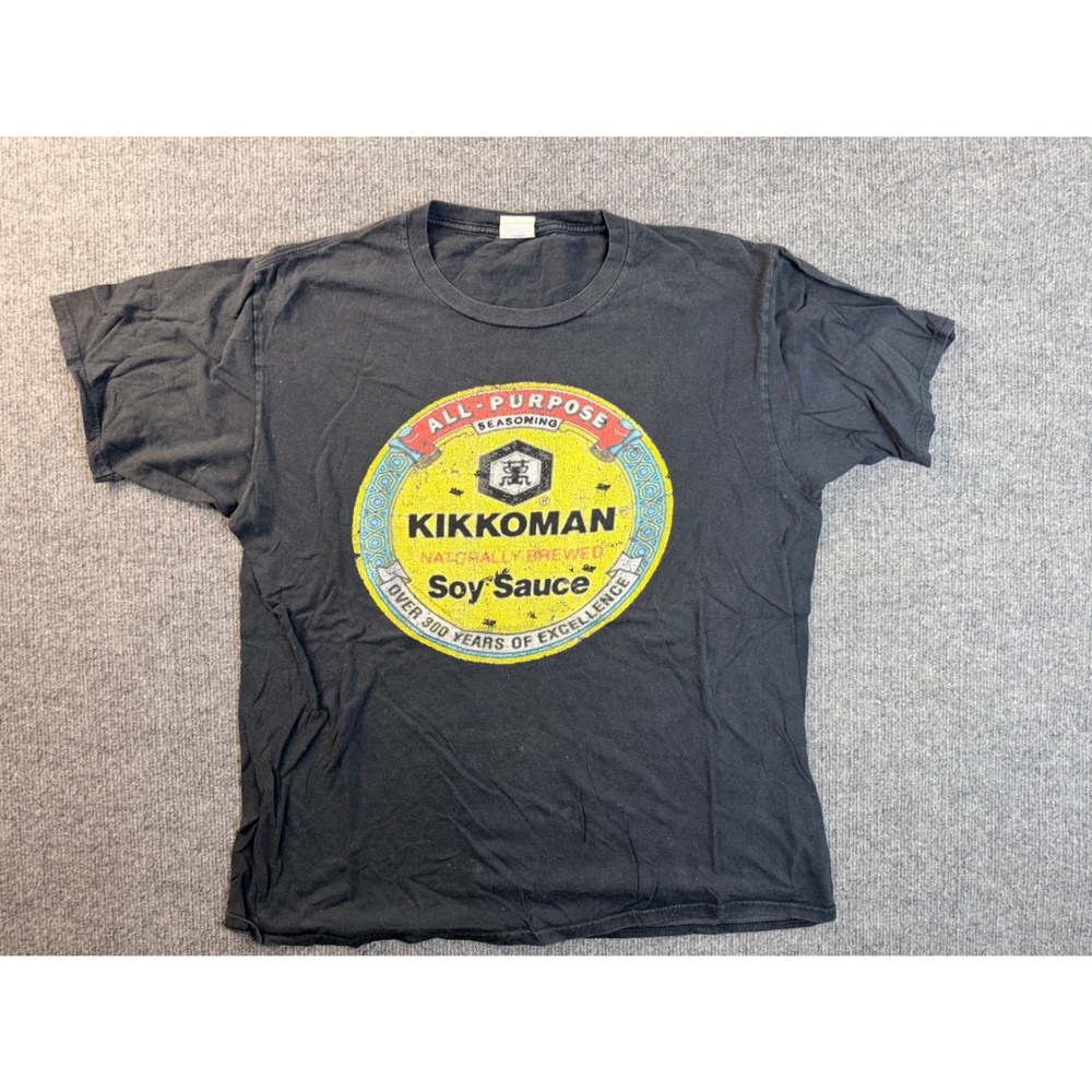 Vintage Kikkoman Soy Sauce T Shirt Mens Large Black Graphic Tee Port & Company L